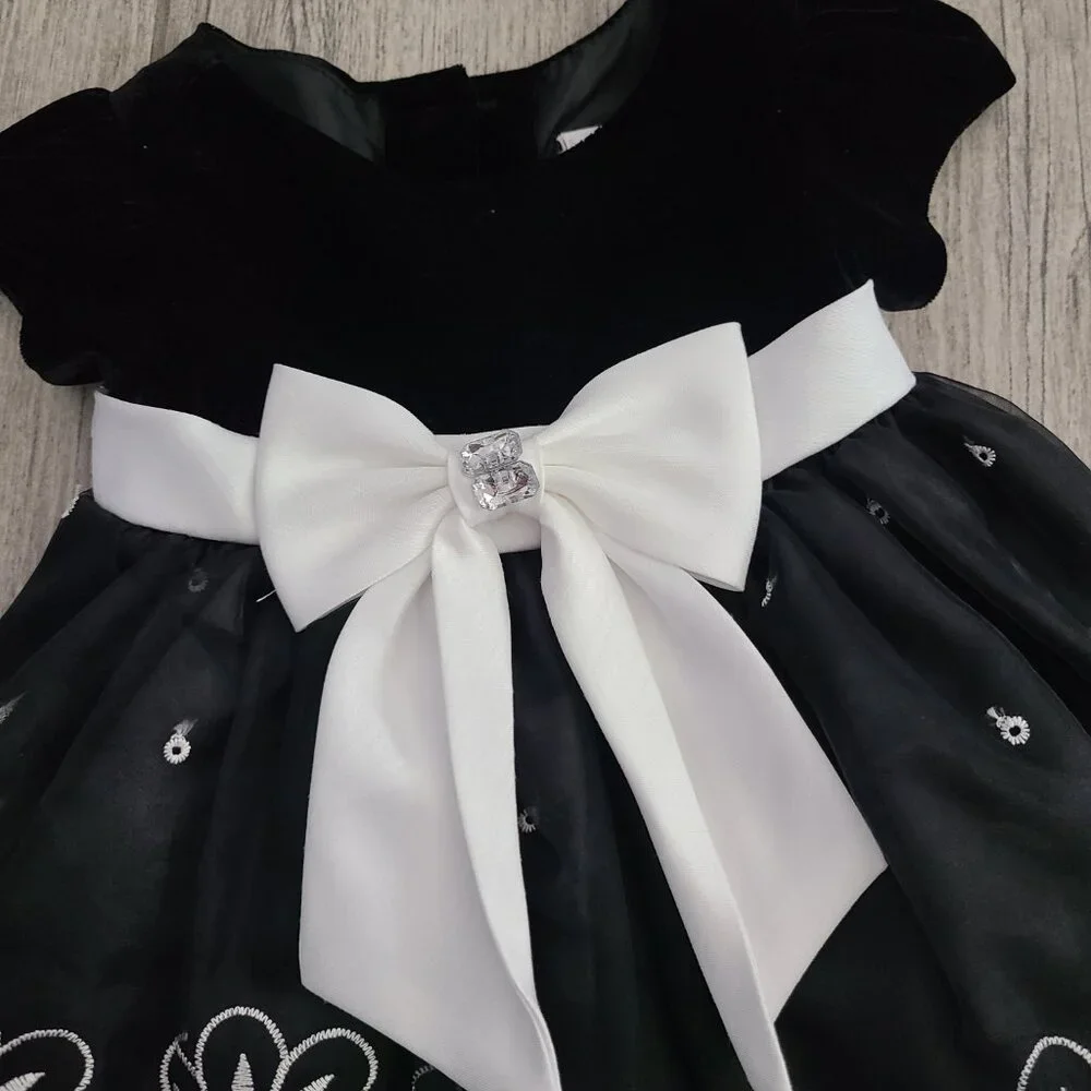Sweet Heart Rose infant girls black and white formal velvet winter dress sz 12M - Picture 3 of 10